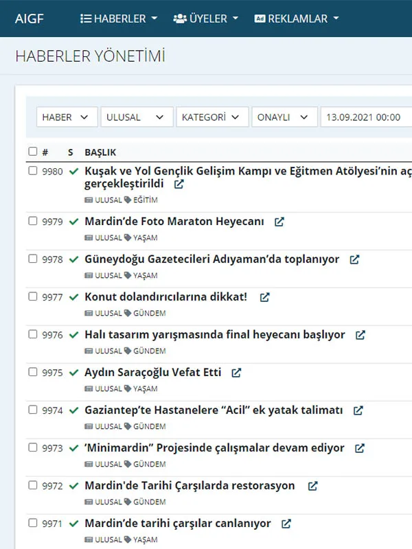 Haber ajansı yazılımı haber yönetimi ekranı