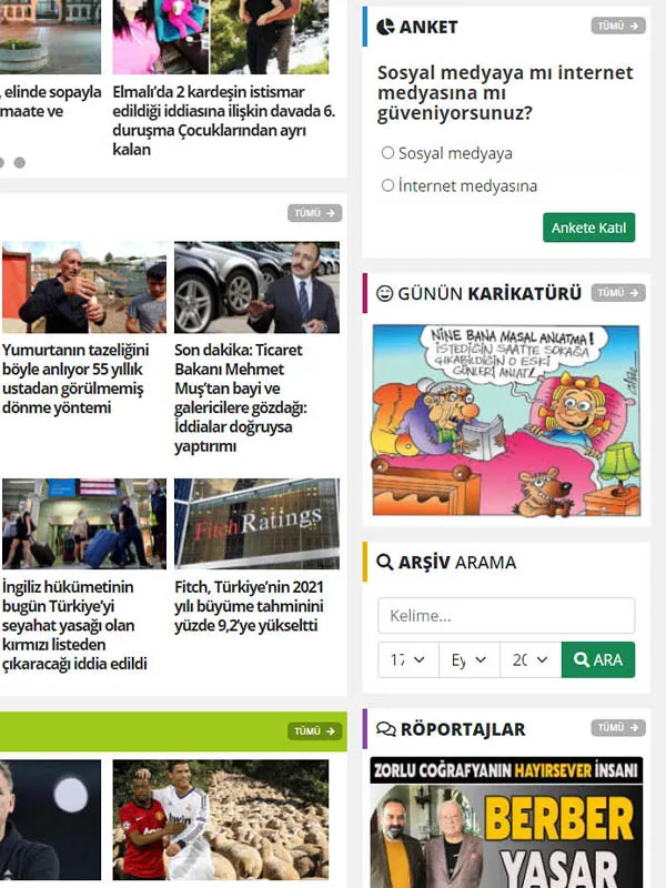 HaberPanelim ön yüz modülleri: anket, günün karikatürü, arşiv arama ve röportajlar